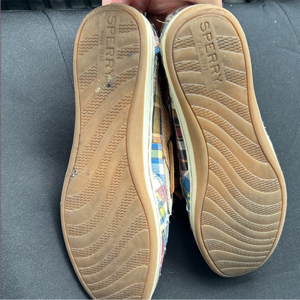 Sperry Multicolor Plaid Canvas Boat Shoes with Tan Leather Accents Women Size 7 - Picture 7 of 9